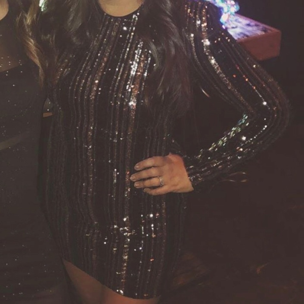 Sequin long sleeve mini dress